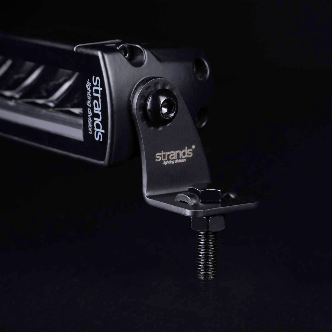 Black powder-coated stainless steel side mounting brackets for Siberia single row LED light bar