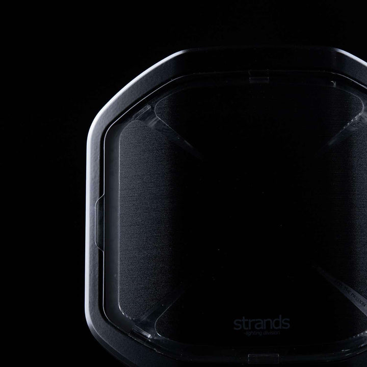 Detailed top-left view of installed Siberia X black lens cover by Strands