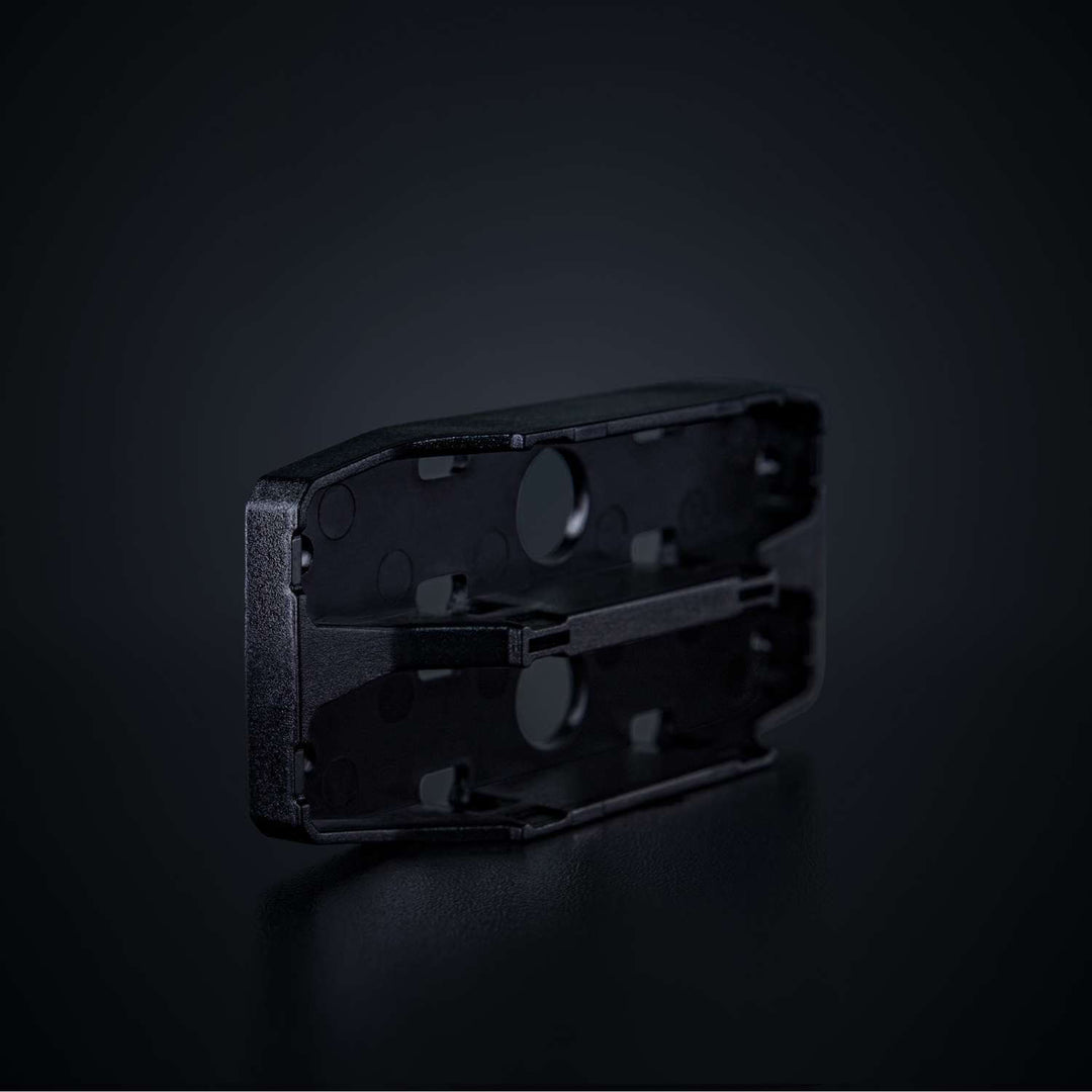 Angled view of the Firefly See Me double mounting bracket in black polycarbonate