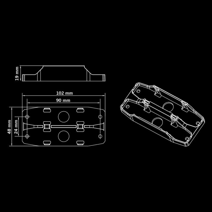 Technical drawing with dimensions of the Firefly See Me double mounting bracket