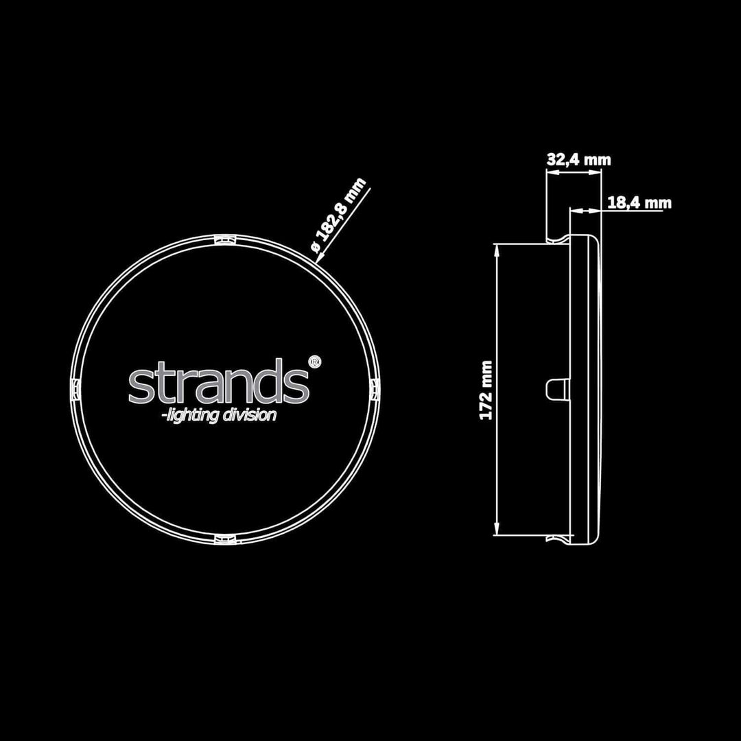 Technical drawing of the Siberia 7 inch dark tinted cover with measurements in millimeters