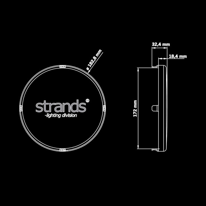 Technical drawing of the Siberia 7 inch dark tinted cover with measurements in millimeters